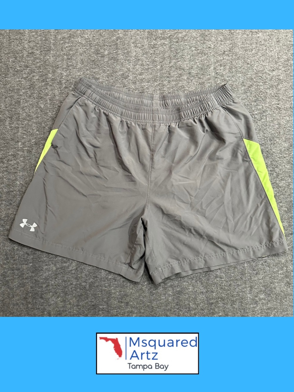 Under Armour HeatGear Men's Running Shorts Gray Neon Yellow Size XL Lined